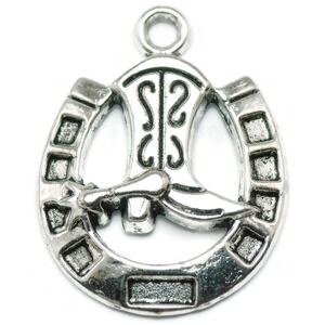 5pcs Horseshoe Cowboy Boot Charms silvertone equestrian, jewelry making supplies